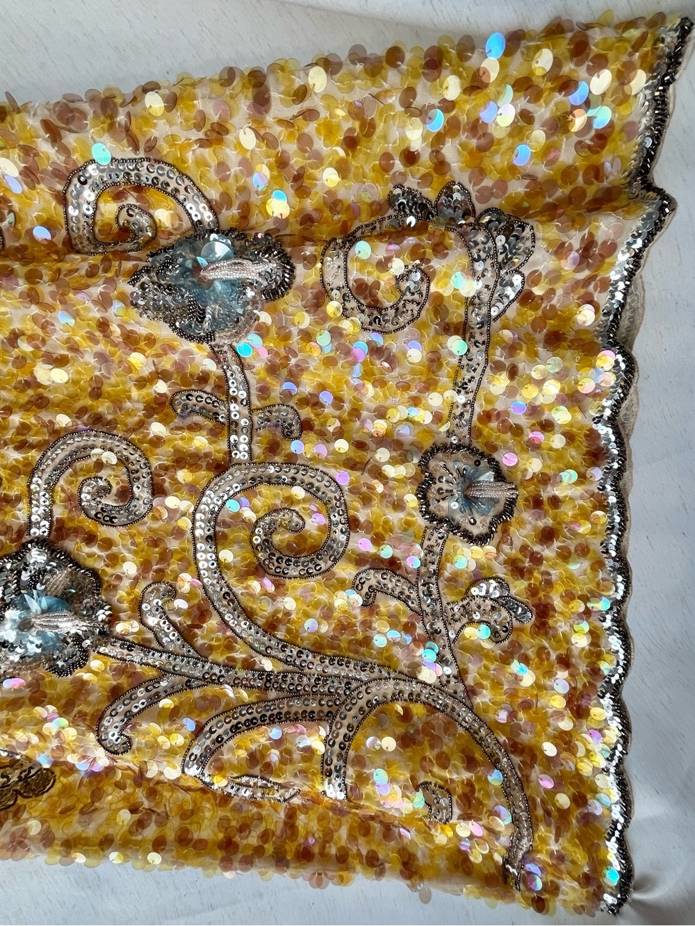 Zara Sequin Bead Embroidered Midi Skirt Yellow Silver Sirencore Fairycore Large - Picture 9 of 16